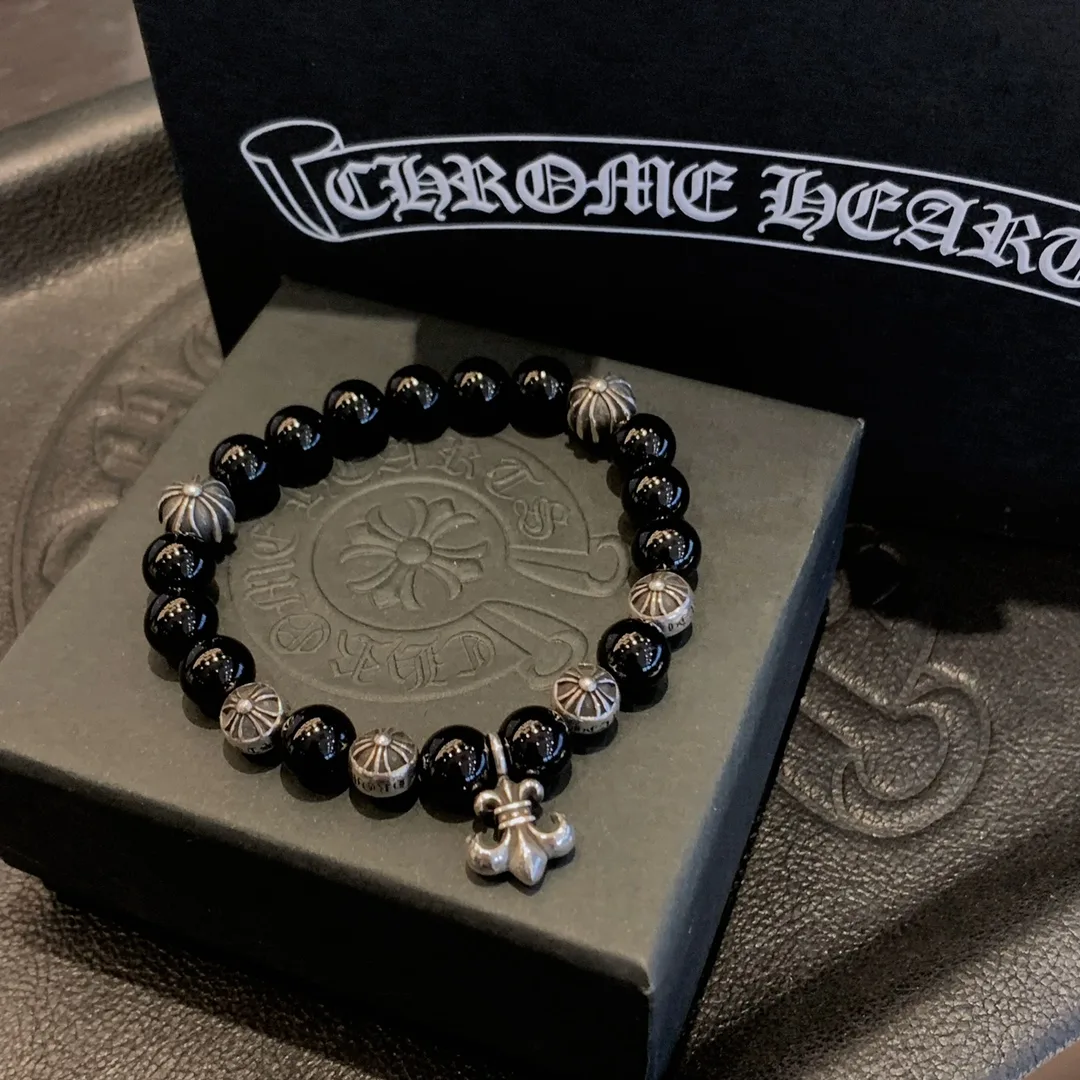 Chrome Hearts 925 실버 블랙 오닉스 비드 팔찌｜8mm